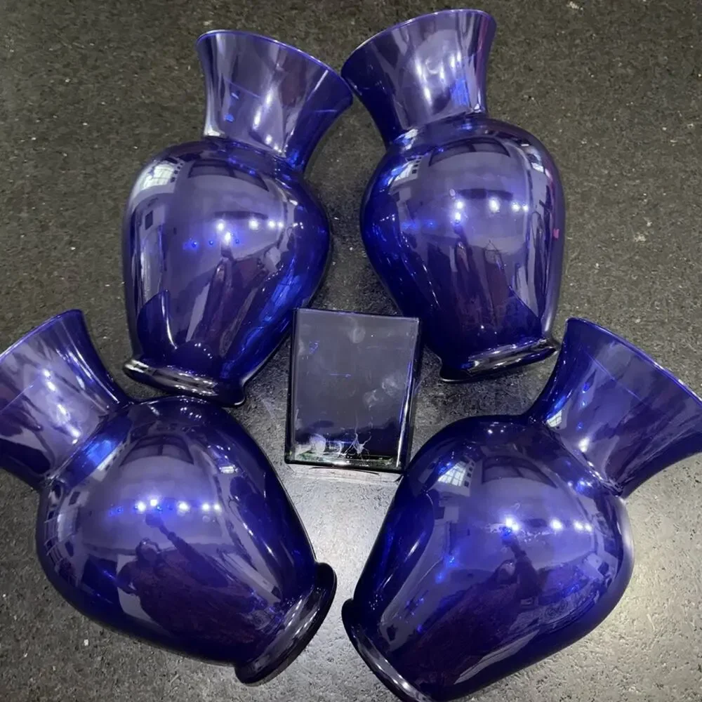 5 COBALT BLUE Glass Vase Set. 4-11” LARGE GLASS VASES & 1-5” Square Heavy Vase.
